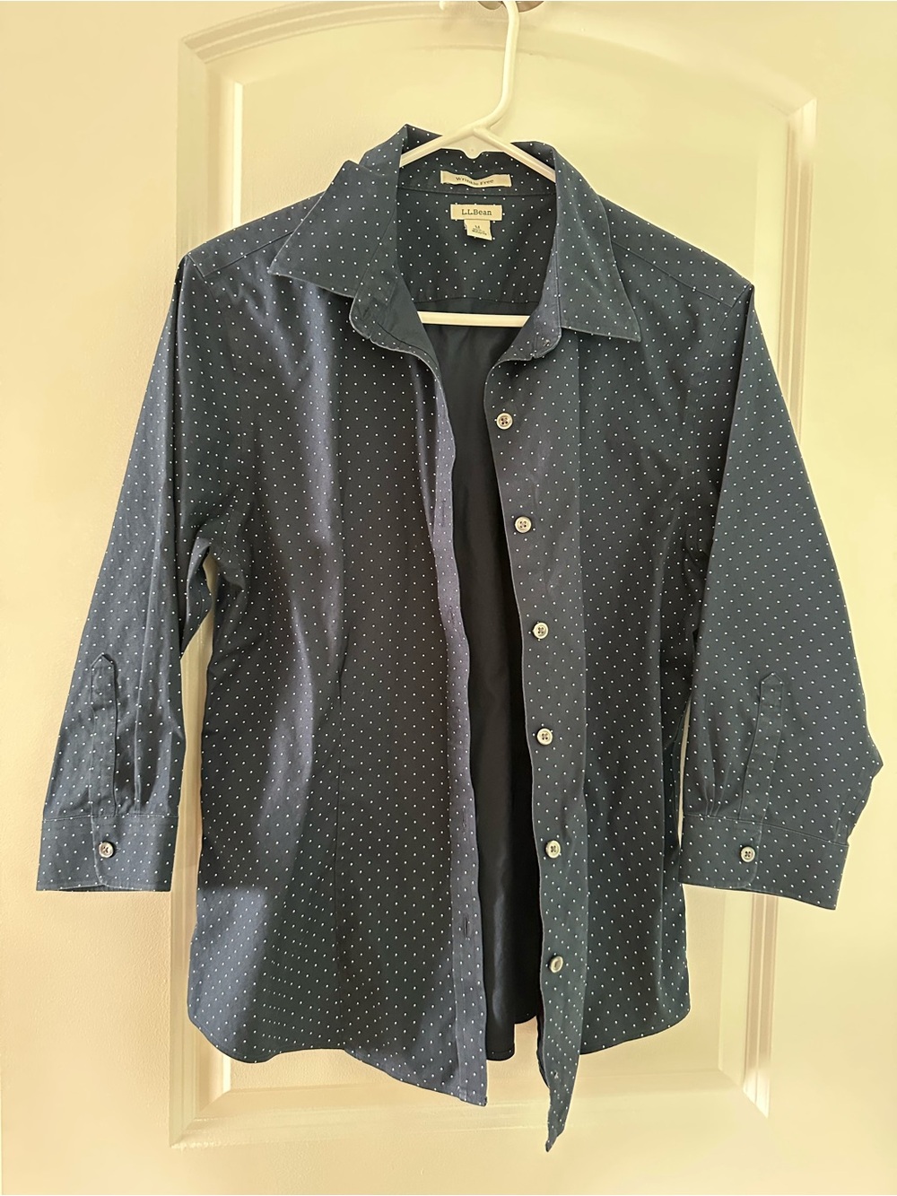 L.L. Bean Navy Blue Polka Dot Button-Down Shirt